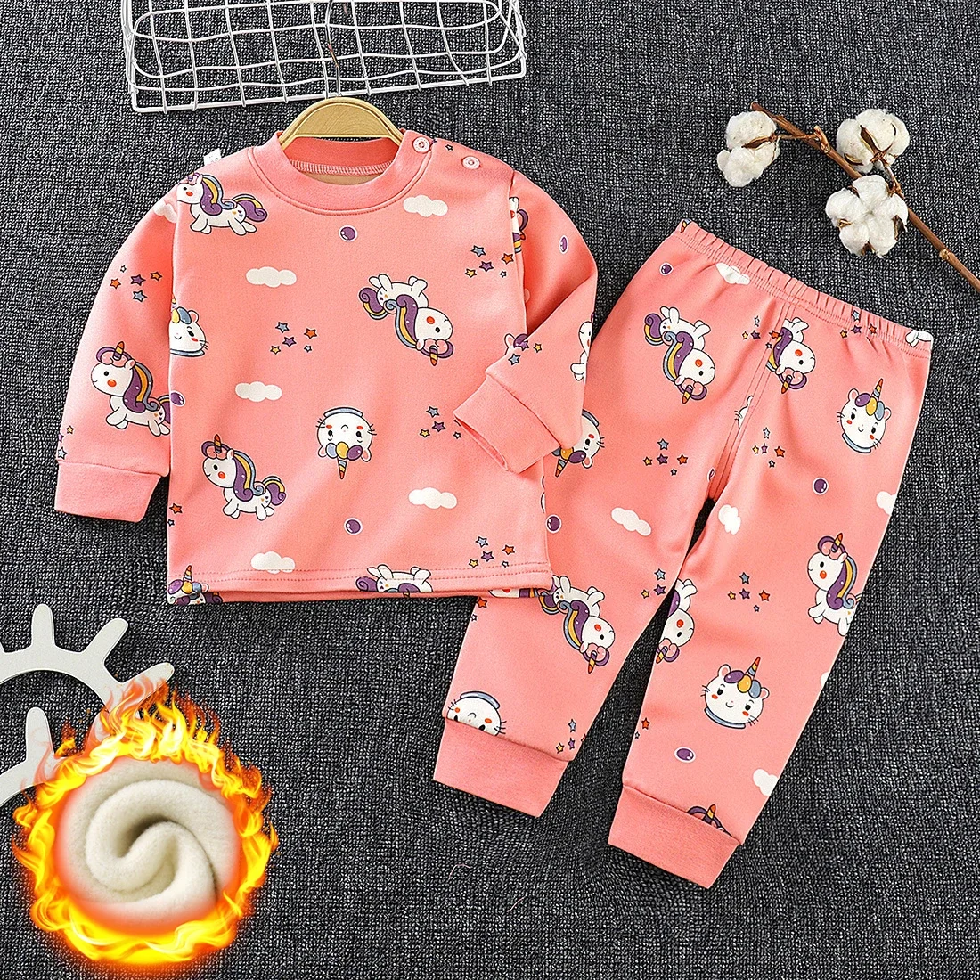 2024 Autumn and Winter Thickened Long-sleeved Girl Clothes Plus Velvet Children Sets Thermal Underwear Suit Boys Cartoon Pajamas