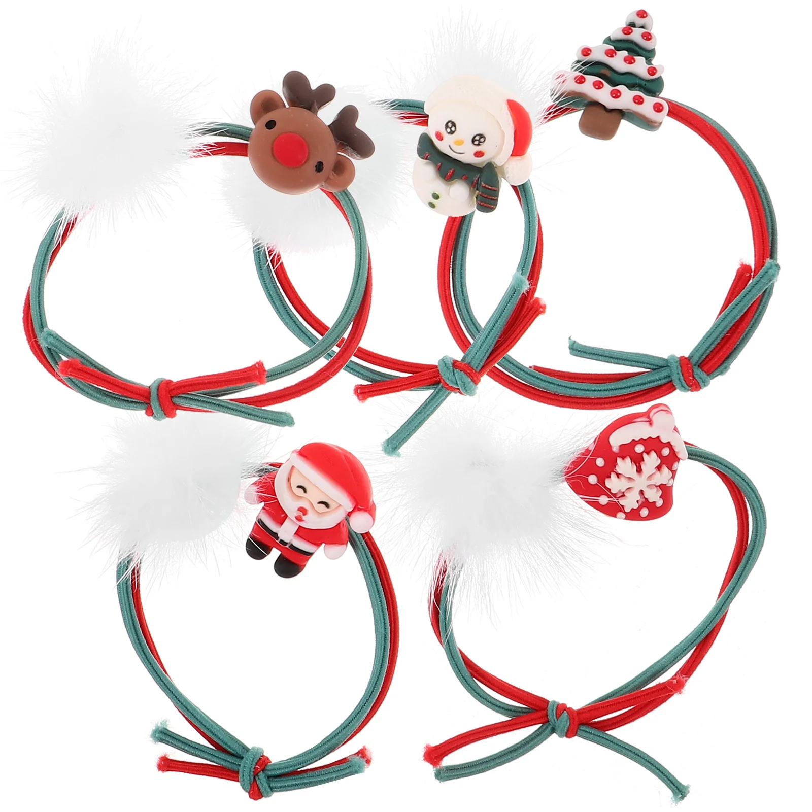 

5pcs Christmas Tree Ties Cute Xmas Ties For Girls Elastic Ponytail Holders Holiday Party Decorative Hair Accessories Cartoon