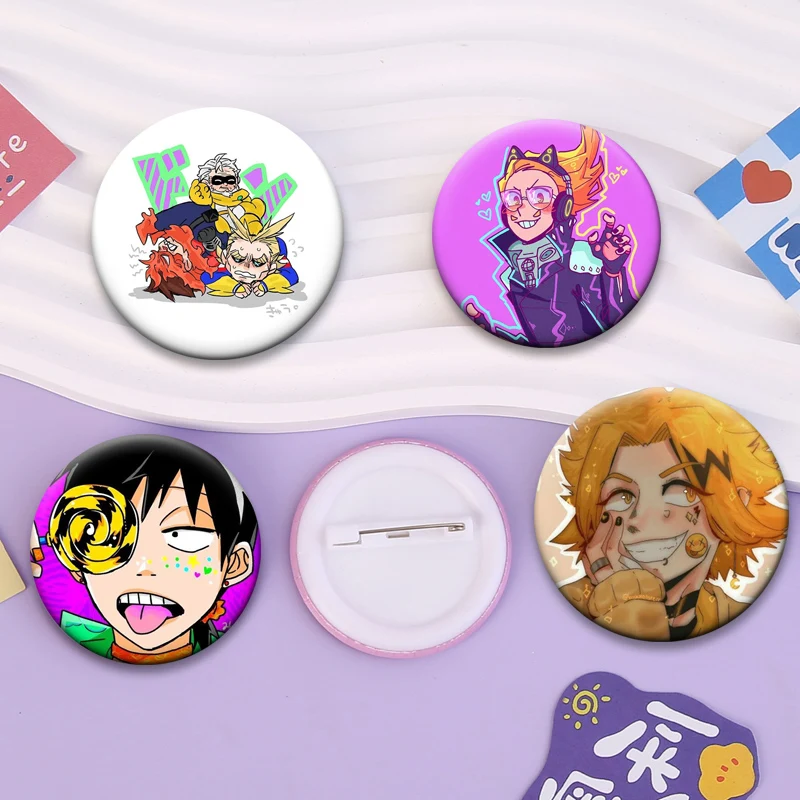 Present Mic Gran Torino Denki Kaminari Fumikage Tokoyami Hanta Sero Izuku Midoriya Brooches Round Cartoon Pins Hero Anime Badge