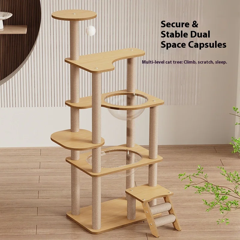 

Hot Selling Modern Six-Layer Cat Nest Tower Space Inspired Wood Cat Climbing Tree Sisal Eco-Friendly Multi-Level Design