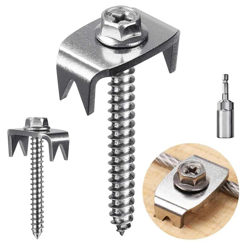 Fence Staples,Fence Nails For Softwood, Reusable Wire Fence Staples Screws For Mesh & Woven Fencing, 50Fence Fasteners