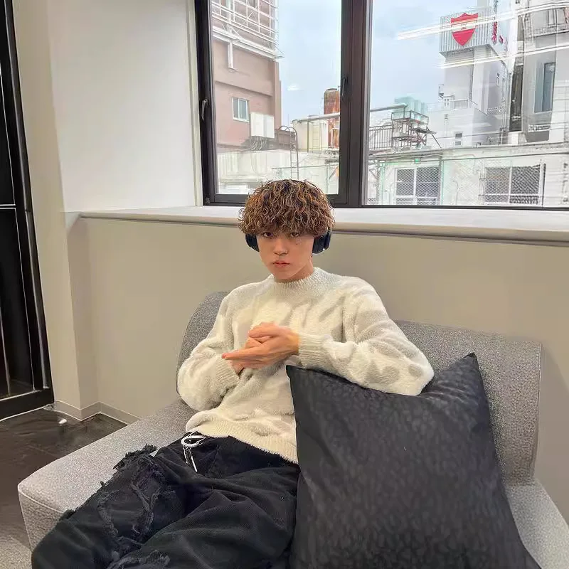 Pullover Hip-hop pria, pakaian rajut Y2k atasan jalanan Retro rajut musim gugur dan musim dingin 2024 untuk lelaki