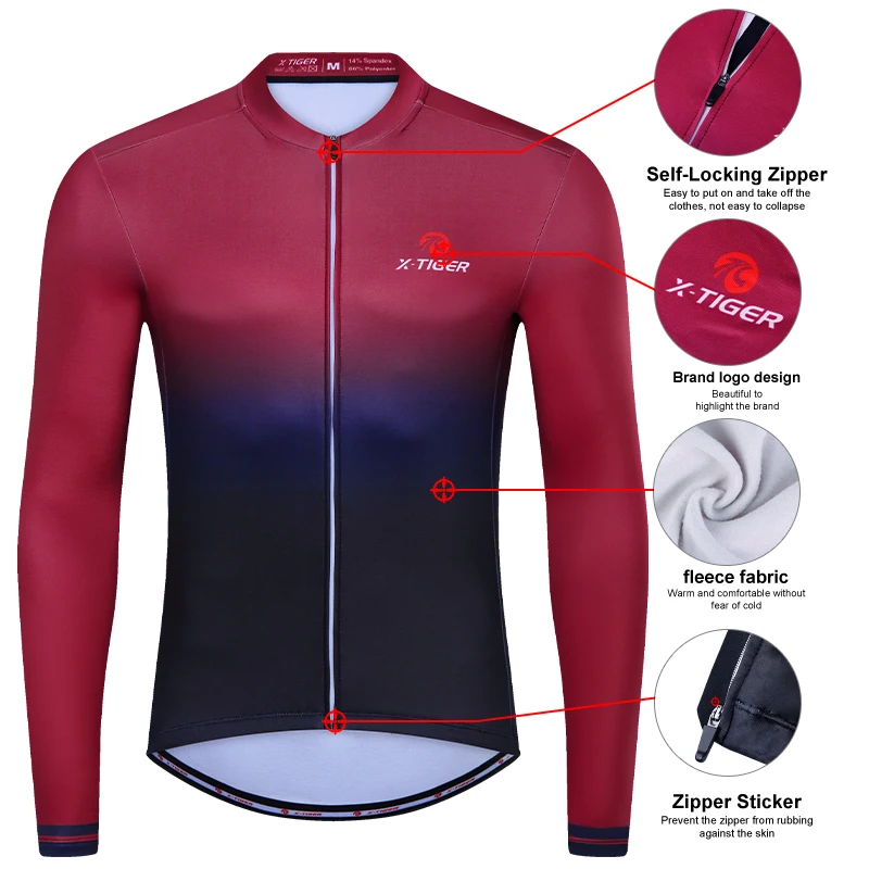 X-TIGER Cycling Jerseys Winter Thermal Gradient Series Cycl jersey Long Sleeve Keep Warm Bicycle Shirts