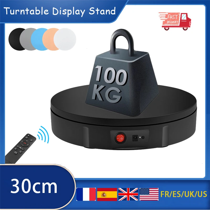 Turntable Display Stand Remote Control,360° Electric Rotating Machine with Adjustable Speed 30 CM For Display Jewelry Cakes Etc.