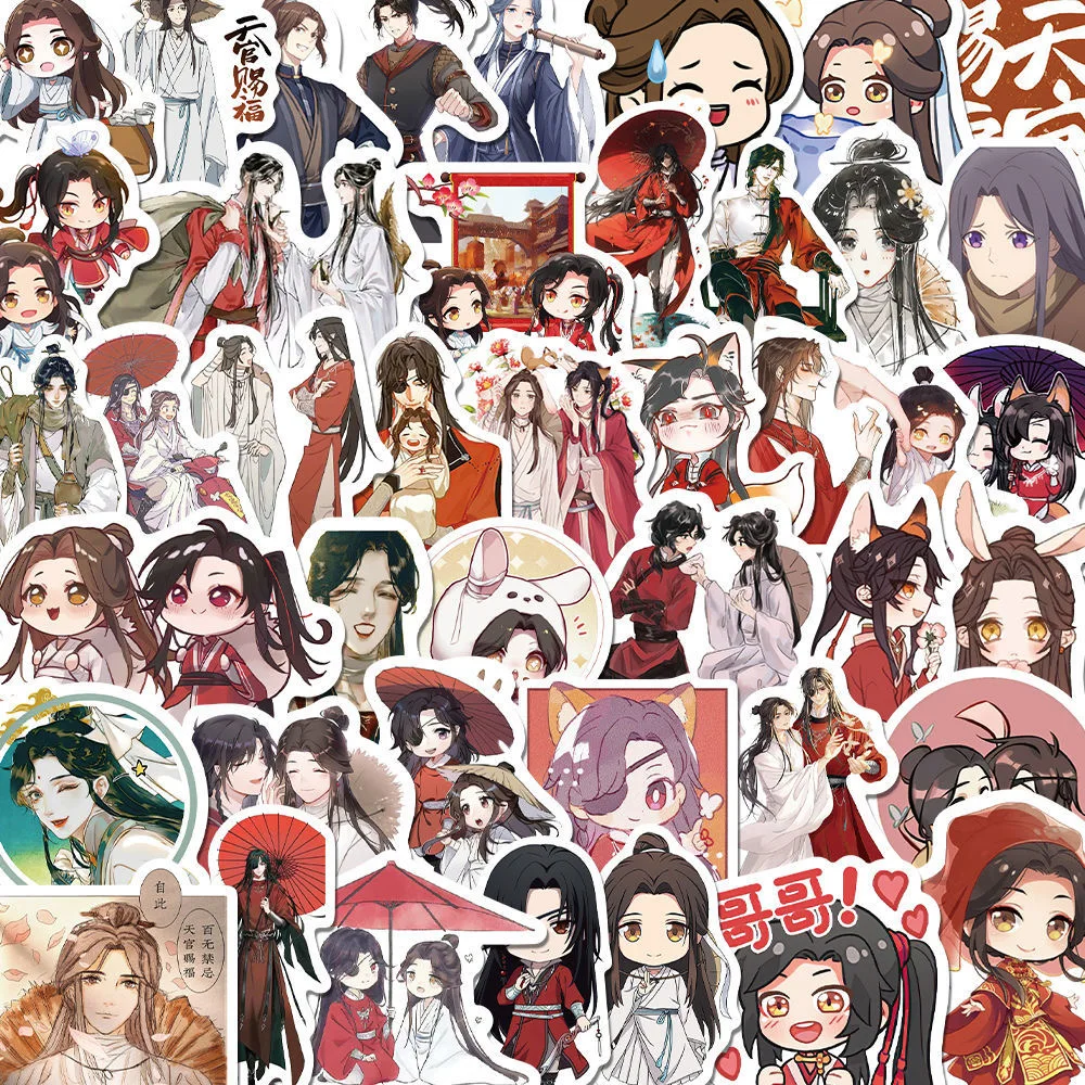 65 Pcs Tian Guan Ci Fu Cute Stickers Anime Heaven Official's Blessing Hua Cheng, Xie Lian Decorative Label Sticker Cosplay Gift