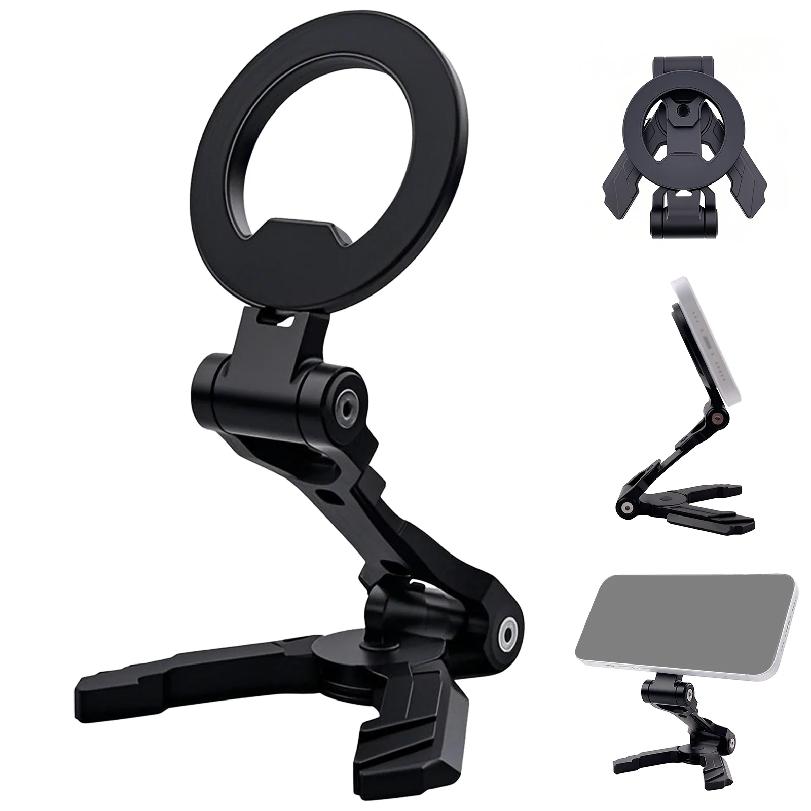

Foldable Pocket-Sized Aluminum Magnetic Phone Tripod Mount with Arca Port, Desktop-Compatible iPhone Stand, Includes 1/4" & 3/8"