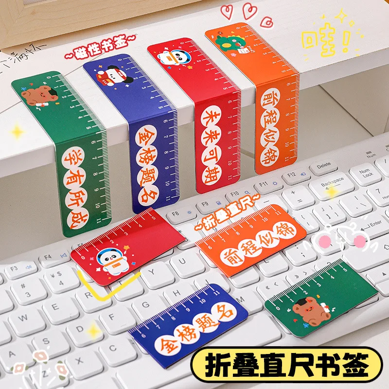 Hangsuyuan Cartoon Magnetic Bookmark Ruler Original Foldable Multifunctional Inspirational Straight Ruler Student Page Clips