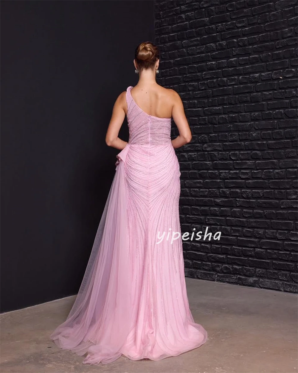 Sukienki koktajlowe syreny z tiulu, zdobione cekinami i koralikami, szyte na miarę, wykwintne, eleganckie, z jednym ramieniem, długie sukienki wieczorowe.