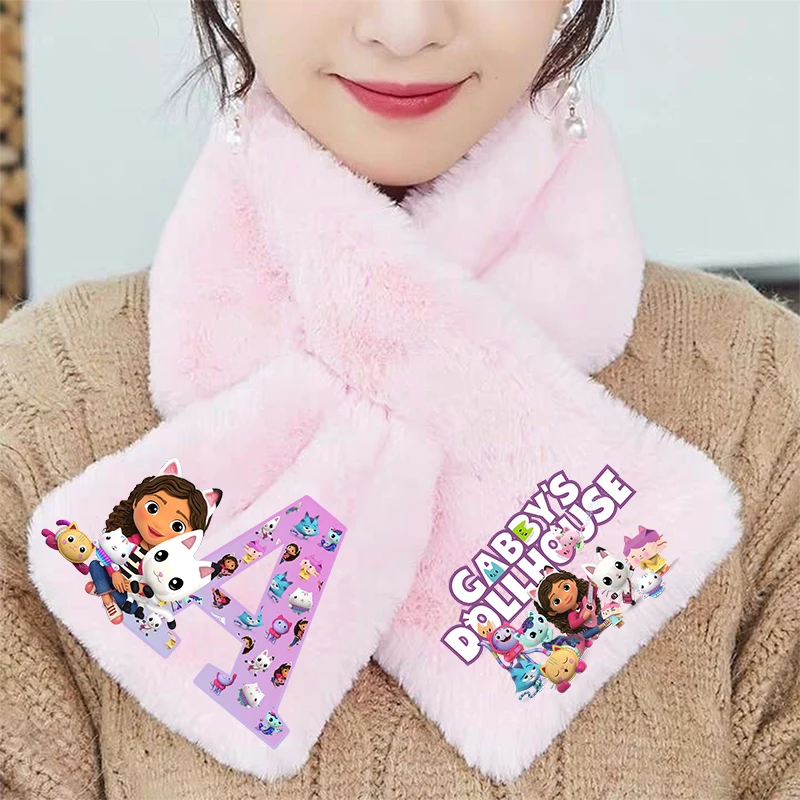 Gabby Dollhouses Girls Child Plush Scarf Winter Warm Cartoon Anime Letter Neck Scarve Thickened Scarf Stuffed Soft Kids Gifts