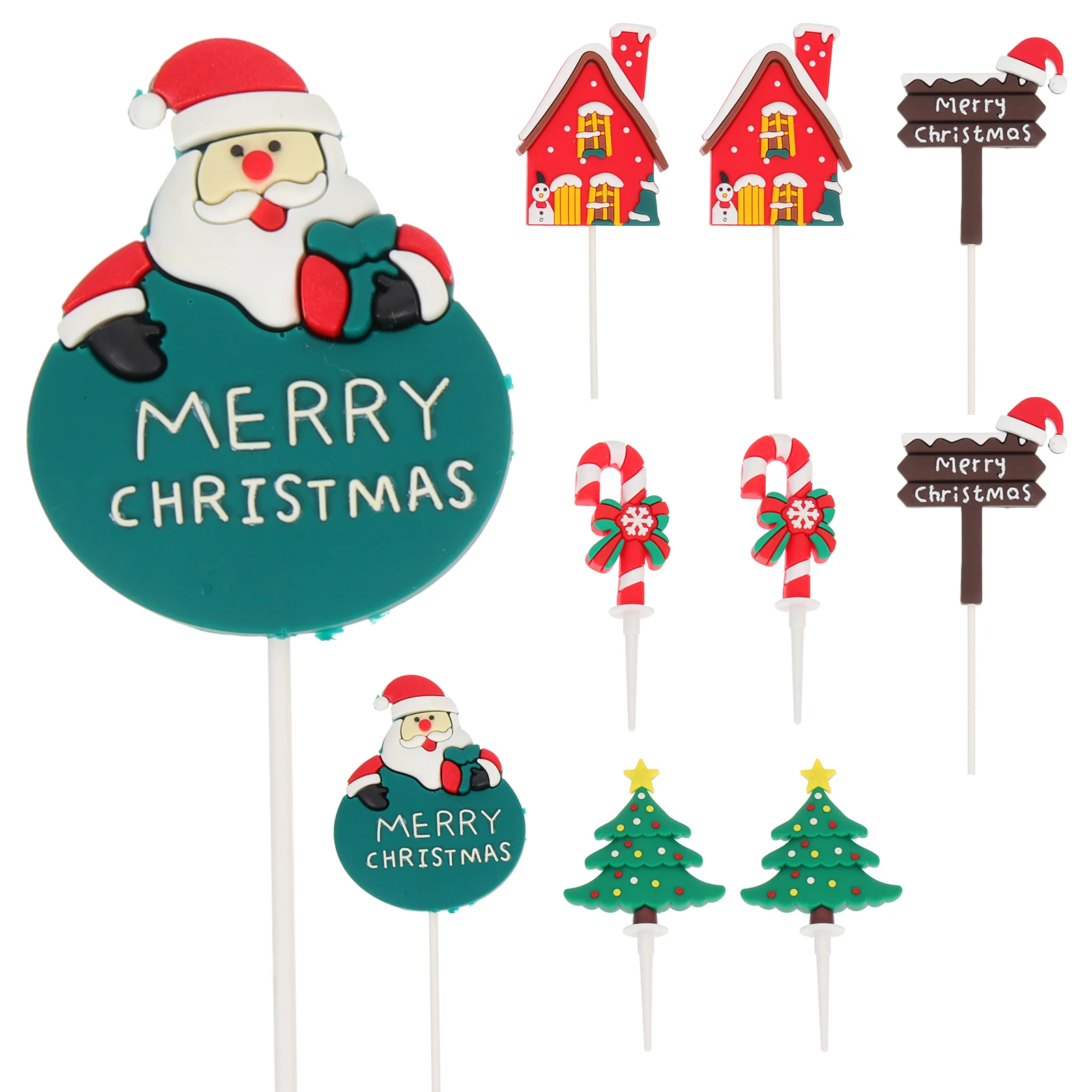 

Christmas Cake Picks Soft Rubber Ornaments Decorations Cupcakes Desserts Xmas Party Supplies Hat Shape Cartoon Cake Insert Cards