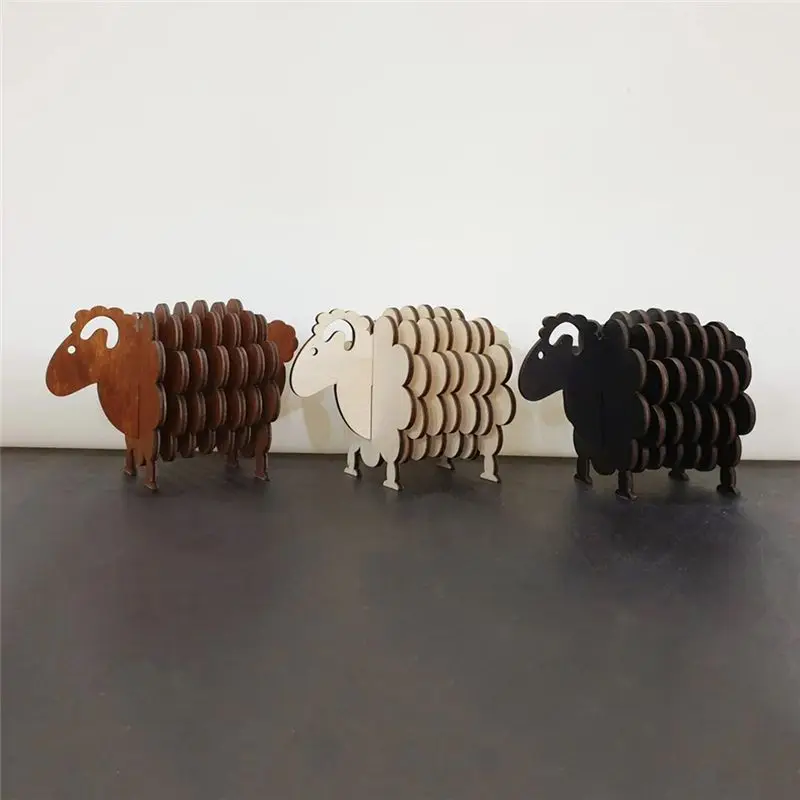 ABLL-3D Puzzle Shape Sheep,Wooden Coasters For Drinks,Set Of Humorous Sheep Coasters,Cute Animal Coasters