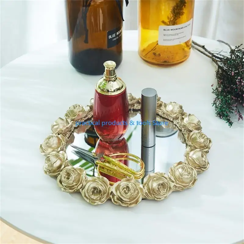 

77JB Desktop Rose Relief Mirror Surface Jewelry Resin Cosmetic Container