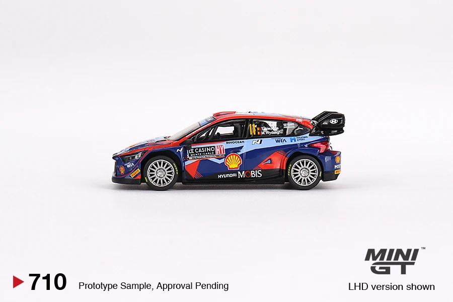 Mini GT 64 Hyundai i20 N Rally1 2023 Rally Diecast veículo modelo brinquedo, MGT00710-CH carro