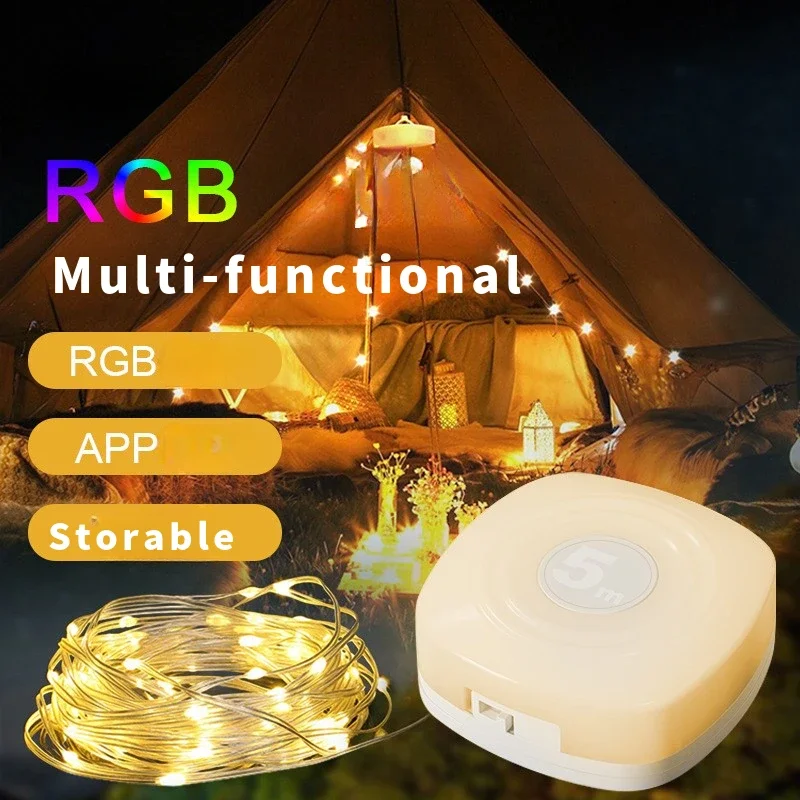 Portable Outdoor Tent RGB String Light Cross-Border Camping Roll-Up Ruler Small Night Light Atmosphere Decoration App Control