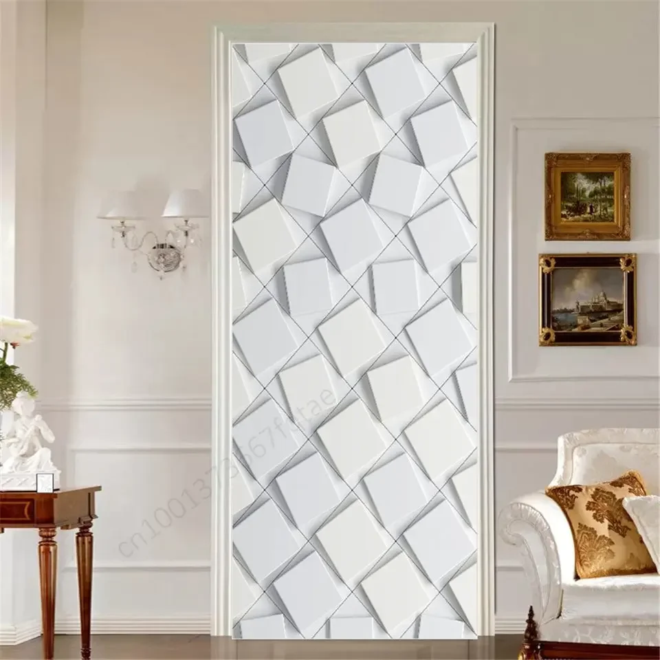 Europe Aesthetics Door Sticker Self Adhesive Wallpaper Decoration Relief Design Wall Art Mural Customize Full Door Wrap Cover