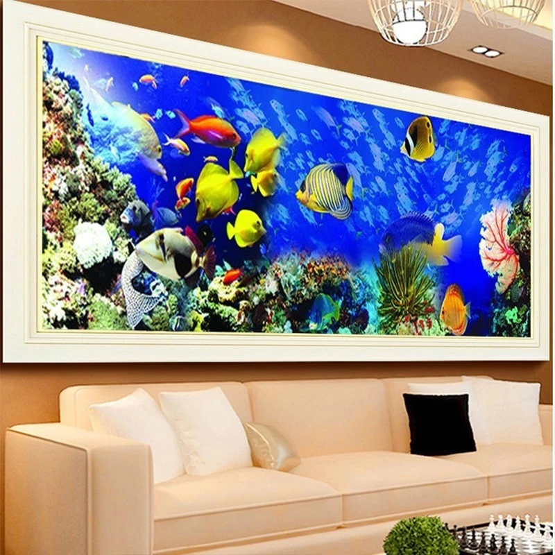 Imagem -02 - Pintura Diamante do Mundo Subaquático 5d Completo Bordado Grande Diamante Ponto Cruz Cenário de Peixes do Oceano Pintura da Lona Decoração para Casa