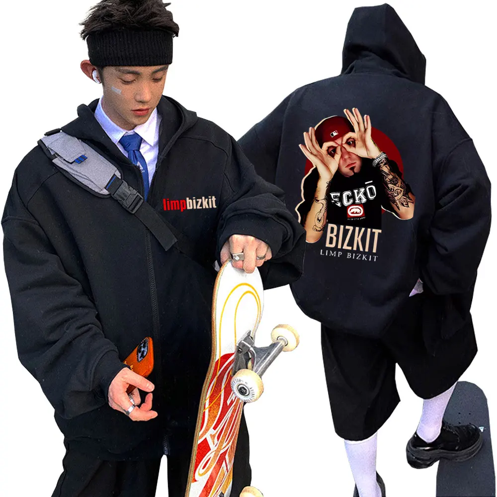 Rock Band Limp Bizkit Graphic Zip Up Hoodie Men's Vintage Gothic Zipper Sweatshirt Men Women Fleece Cotton Oversized Jacket Coat