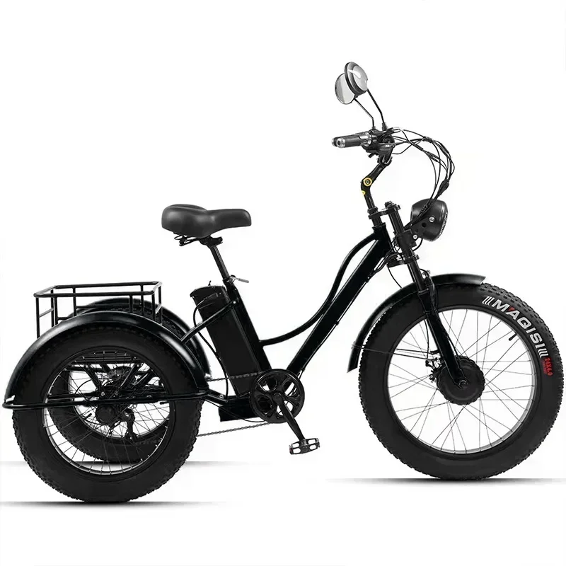 Adult Three Wheel Off-Road Cargo E-Bike 24 Inch Wide Fat Tyres Mountain E-Trike 750W 48V 18AH Removable Portable Lithium Battery