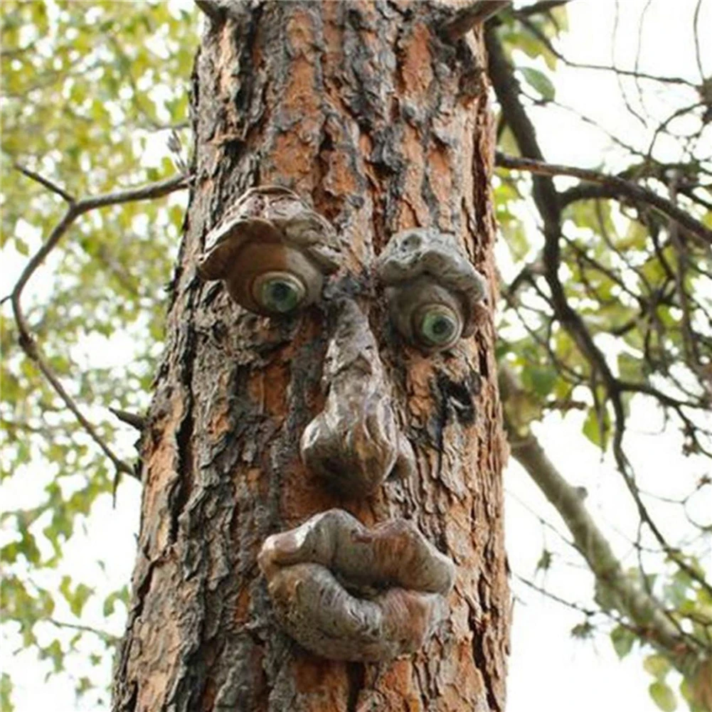 Halloween Bark Ghosts Face Facial Features Decor Resin Ornaments Luminous Tree Face Tree Monster Outdoor Ghost Novelty Toys