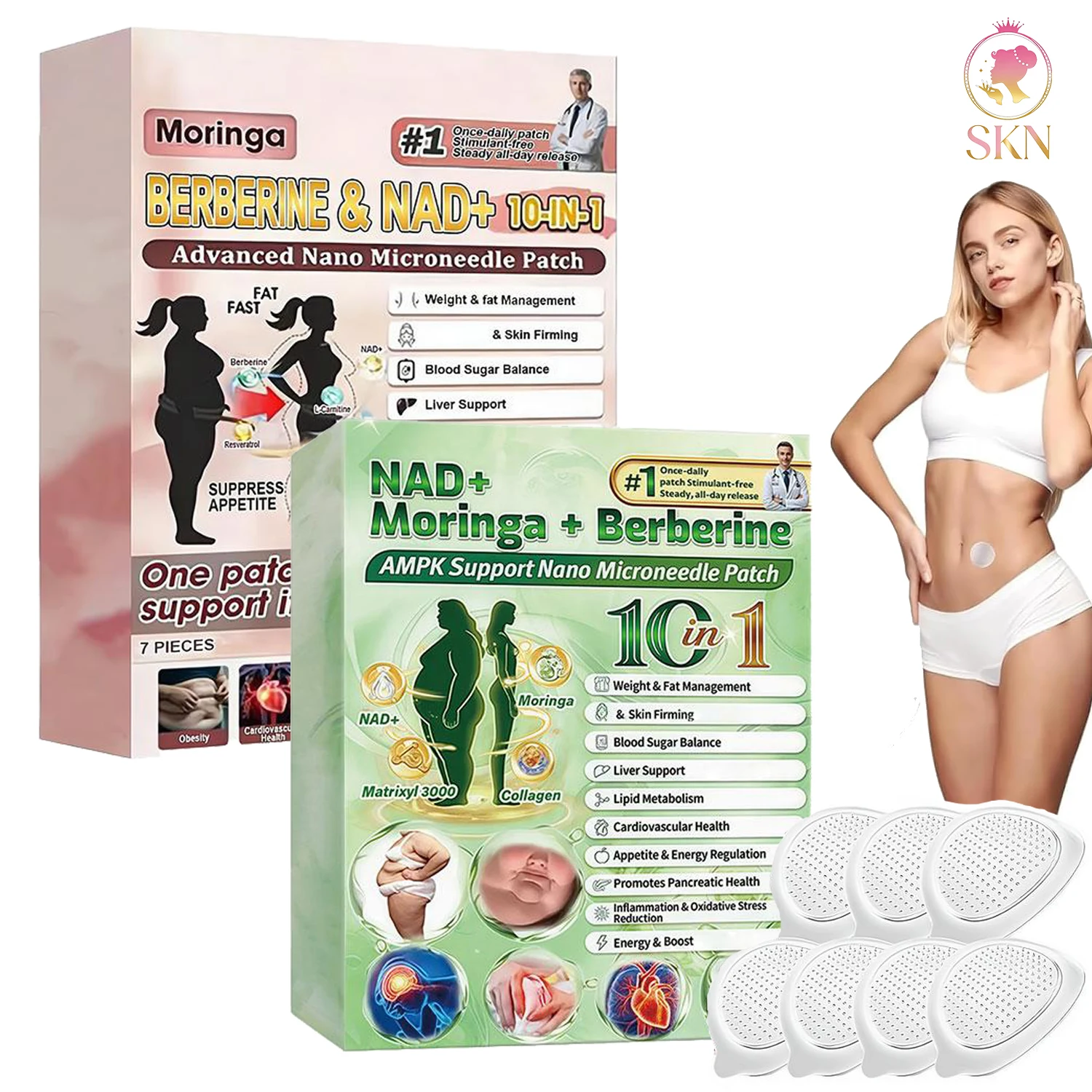 Parche Nano Microdarts Avanzado de Moringa para Piel Natural, Extracto Natural, Reafirmante, Transpirable, Portátil, para Uso Diario, Pérdida de Peso