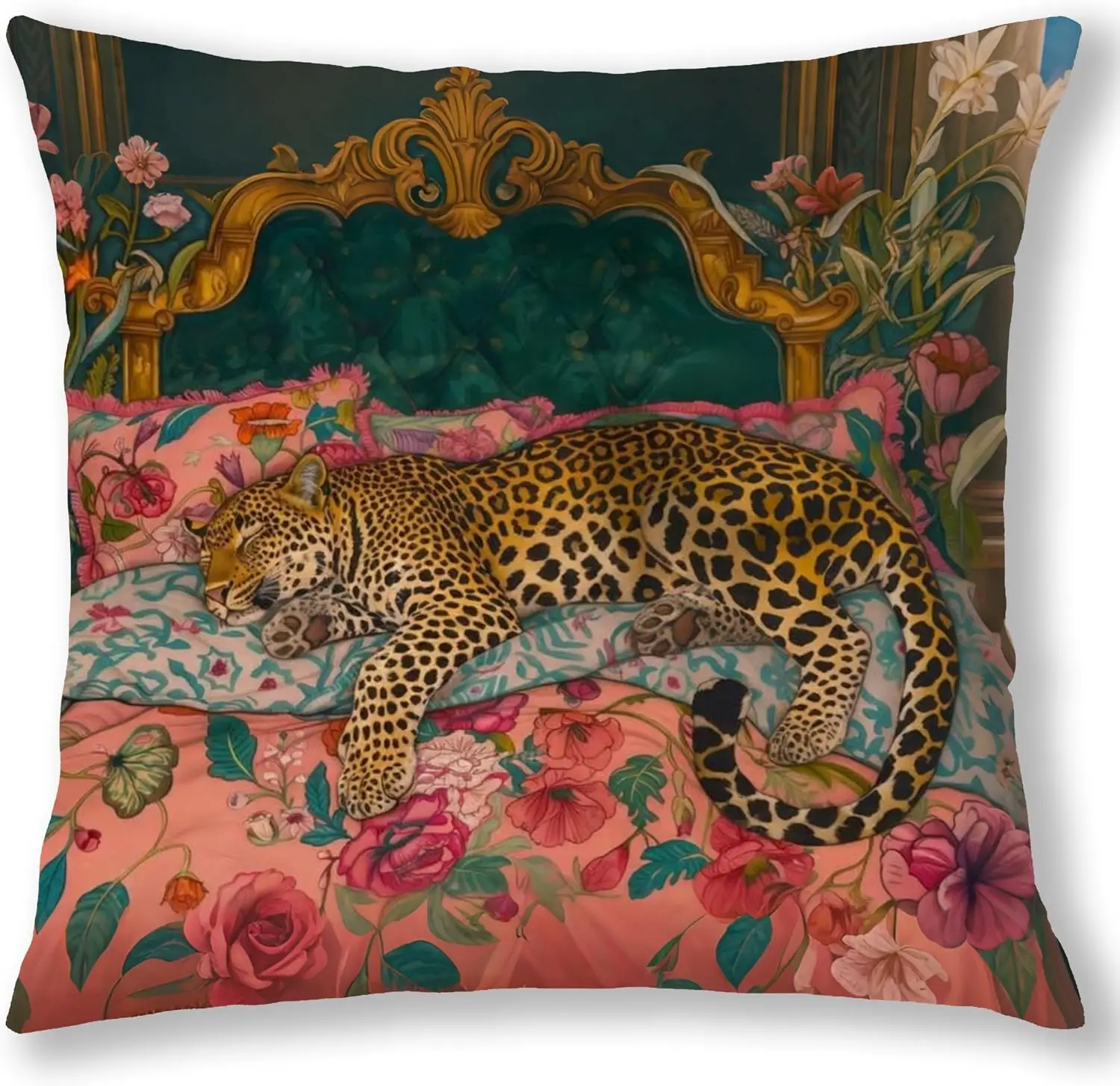1pcsFunky Leopard Cheetah Pillow Covers 18x18, Eclectic Bedroom Home Decor, Trendy Pink and Emerald Green Jungle Animal Tiger De