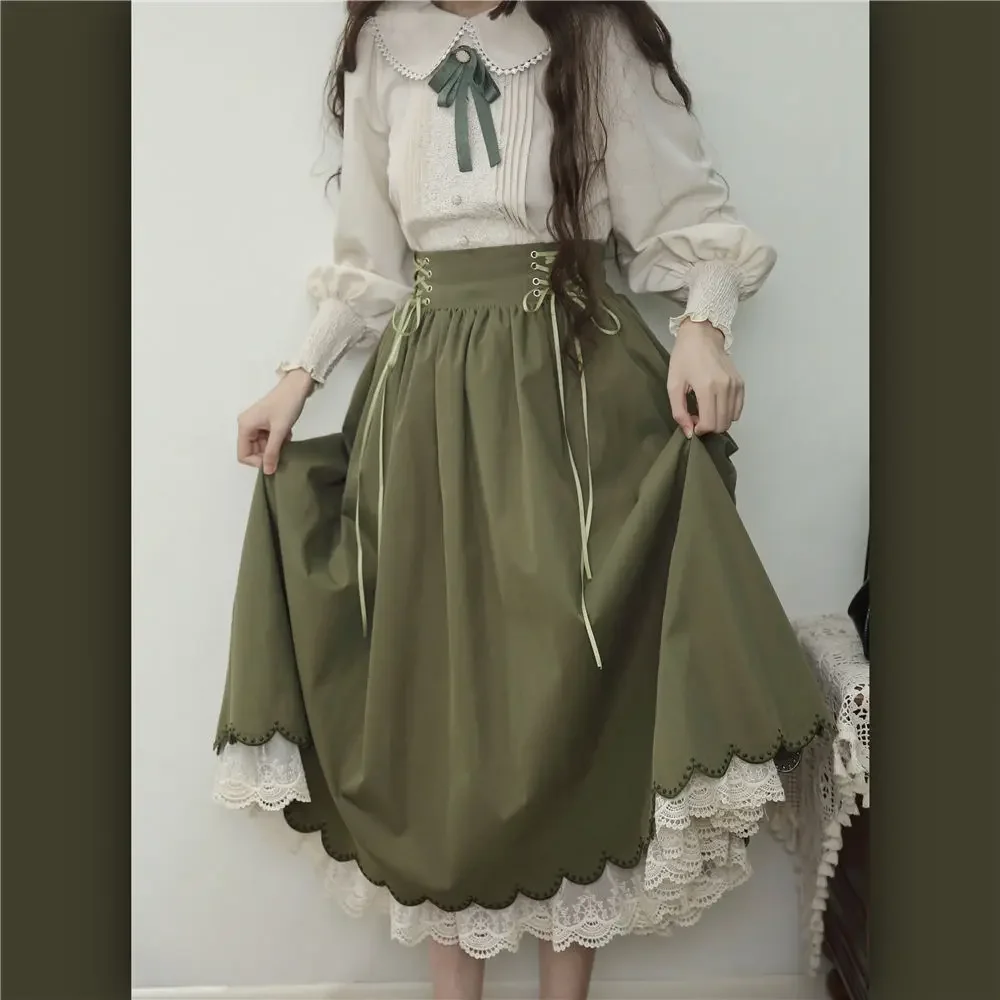 NONSAR Lolita Embroidery Dress SK Doll Collar Long-Sleeved Shirt Retro Japanese Lolita Clothing Suit Victorian Dress For Women