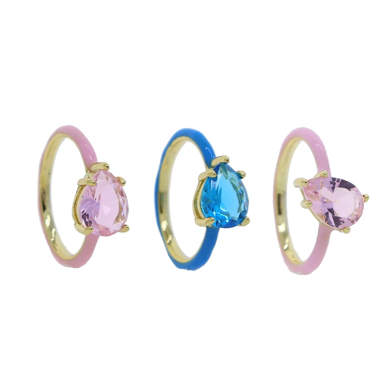 Pastel Enamel Geometric Tear Drop Bright Birthstone Colorful Engagement Wedding Band Ring For Women 2022 New