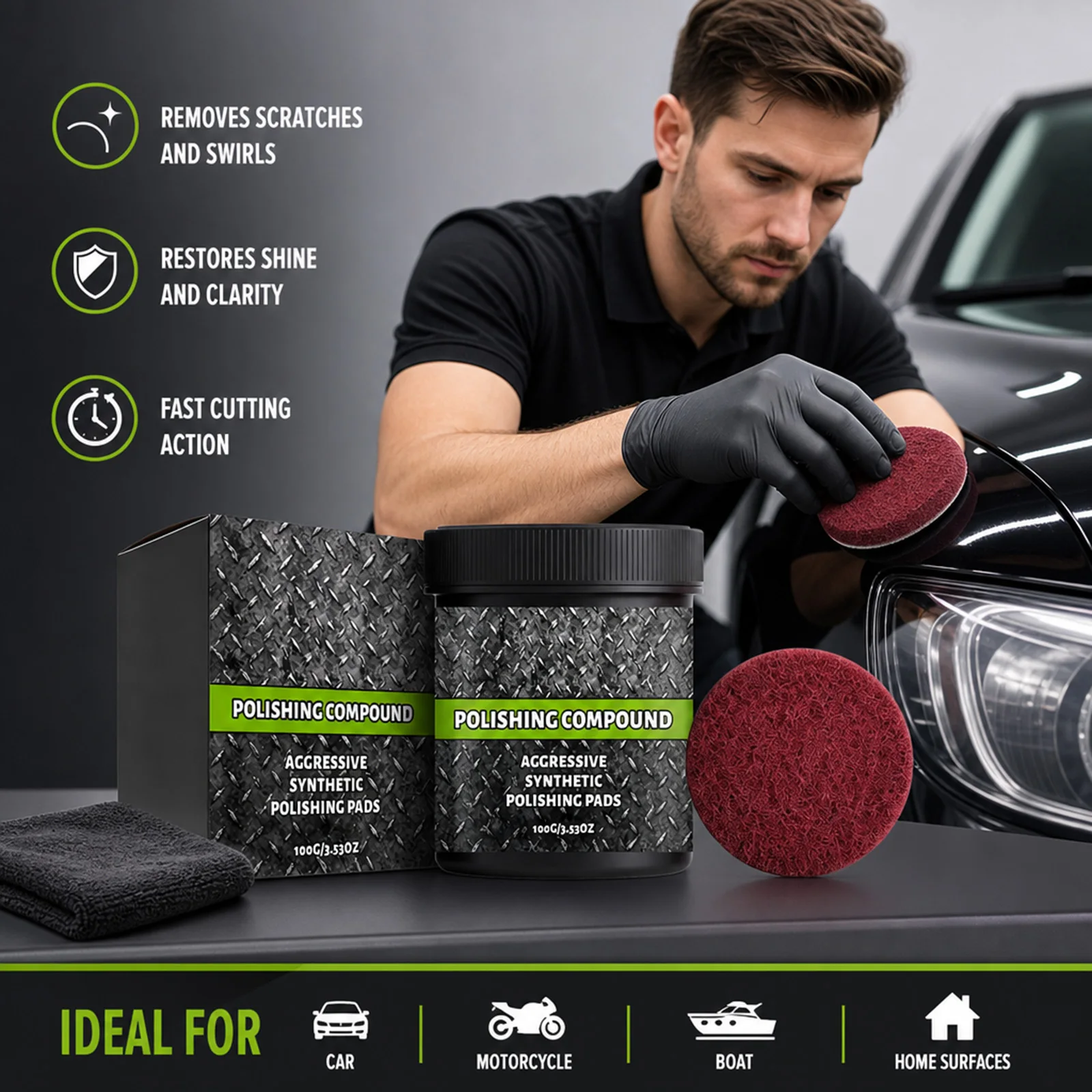 Polishing Compound Kit Multi Surface Polishing Paste for Car Paint Scratch Removal Metal Hardware Surface Cleaning Polishing