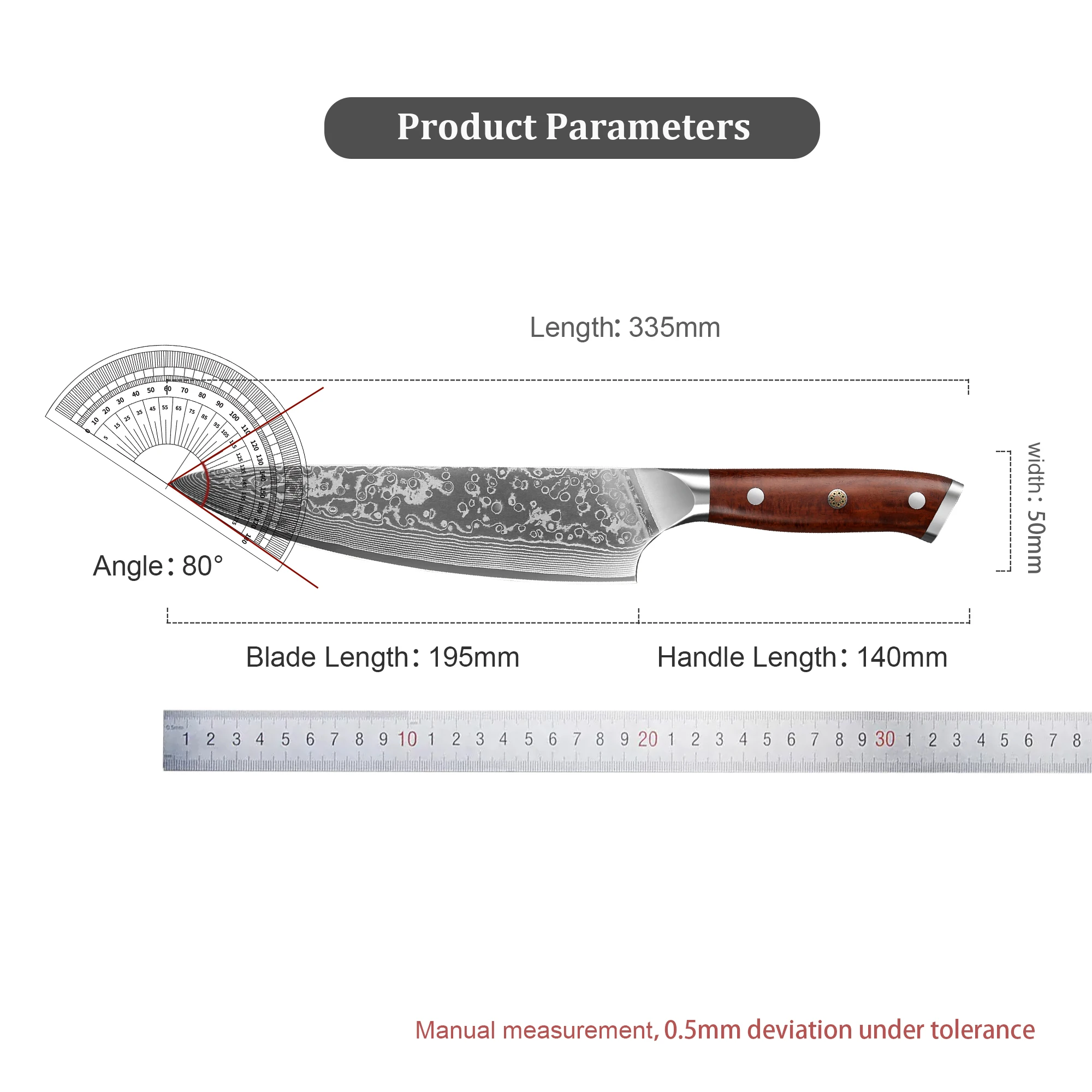 سكين الطاهي الياباني مقاس 8 بوصات، سكين مطبخ من الفولاذ المقاوم للصدأ، سكاكين احترافية بمقبض من خشب الورد من الفولاذ المقاوم للصدأ #6