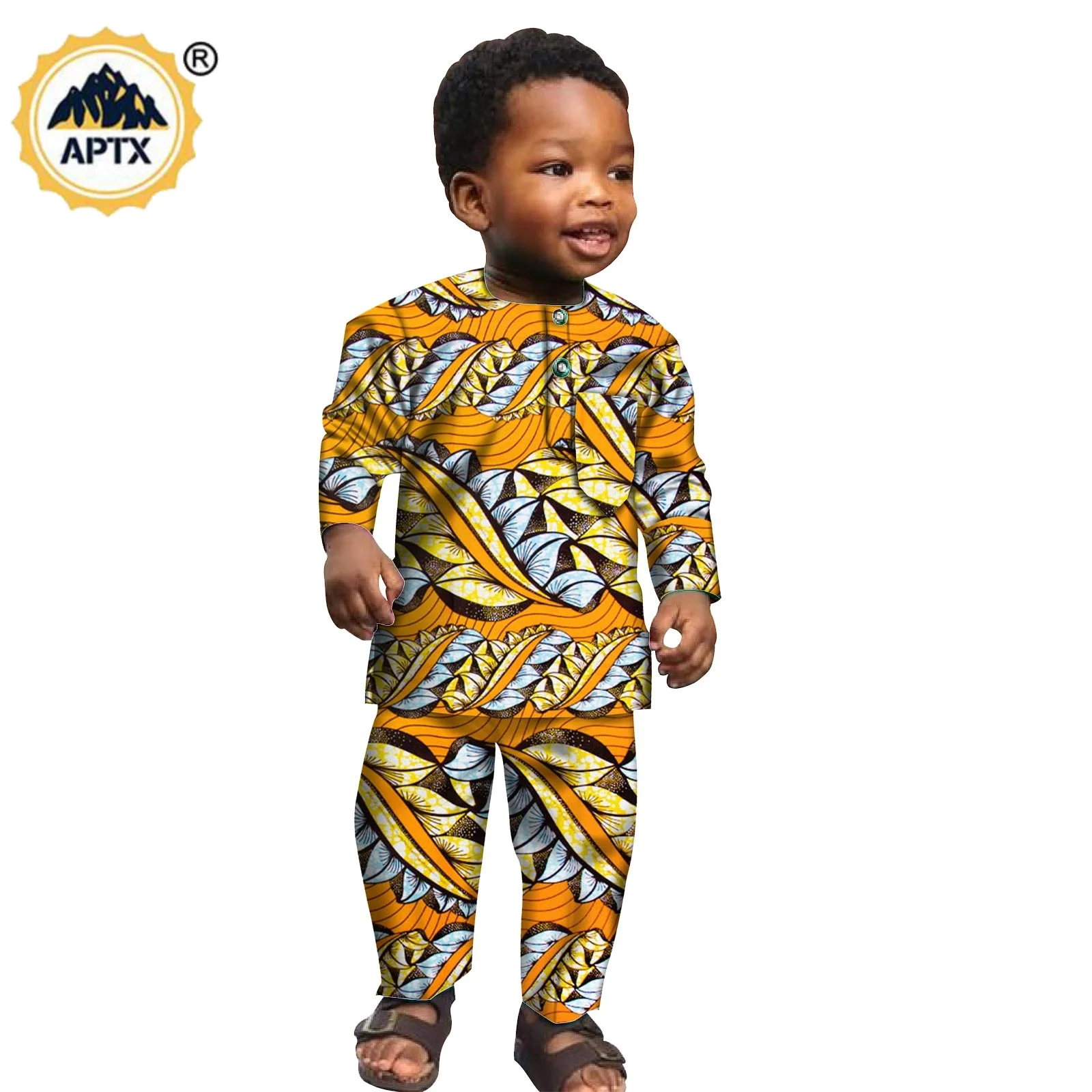 

African Clothes for Boys Ankara Print Top Shirt and Pant Sets Dashiki Kids Outfits Children Clothes Bazin Riche Outwear S204022
