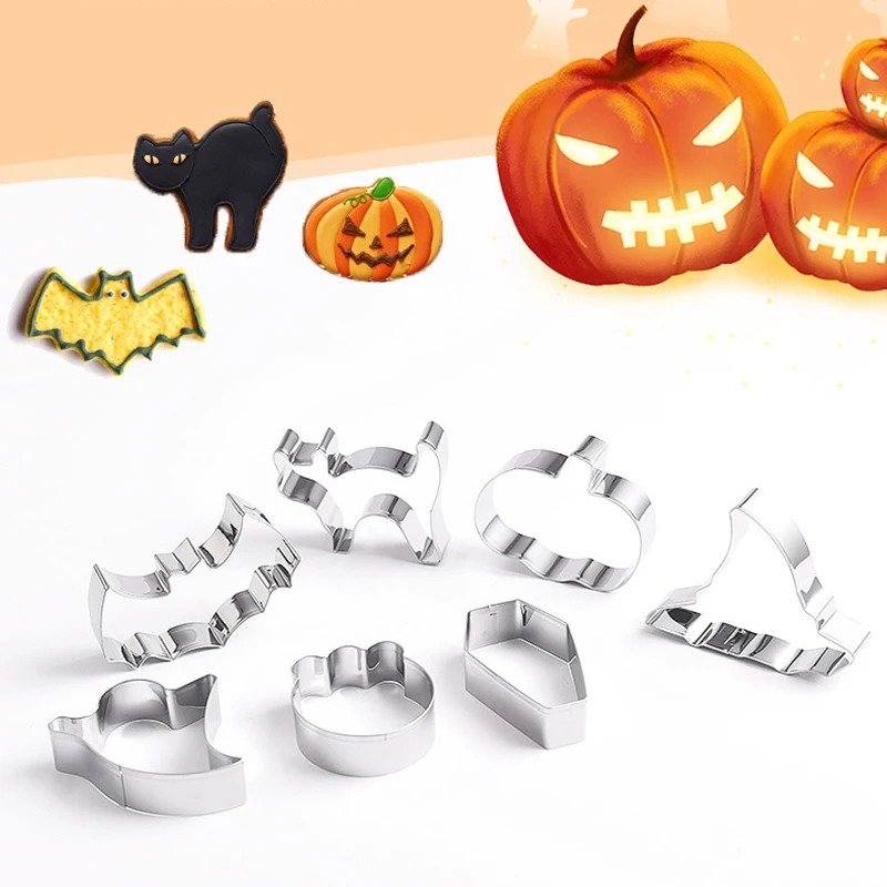 7PCS Halloween Cookie Cutter Stainless Steel Cartoon Cookie Mold Bat Shaped Mold Baking Mold Kitchen Baking Tools Party Supply