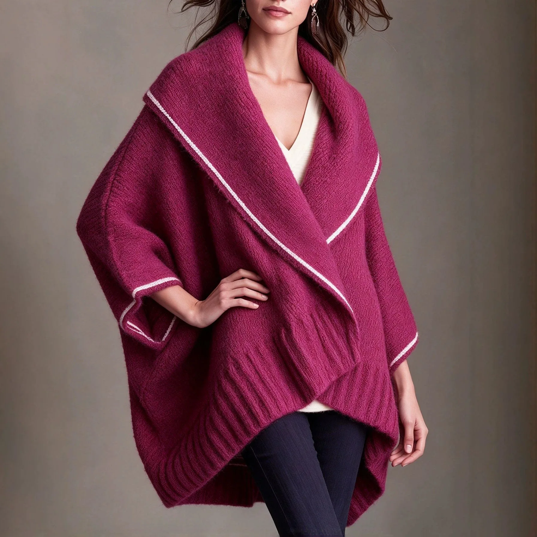 New Autumn. And Winter Collection: Elegant Knitted Cardigan Loose-fitting Sweater, And Cape-style Outerwear Robe Beach Clothes