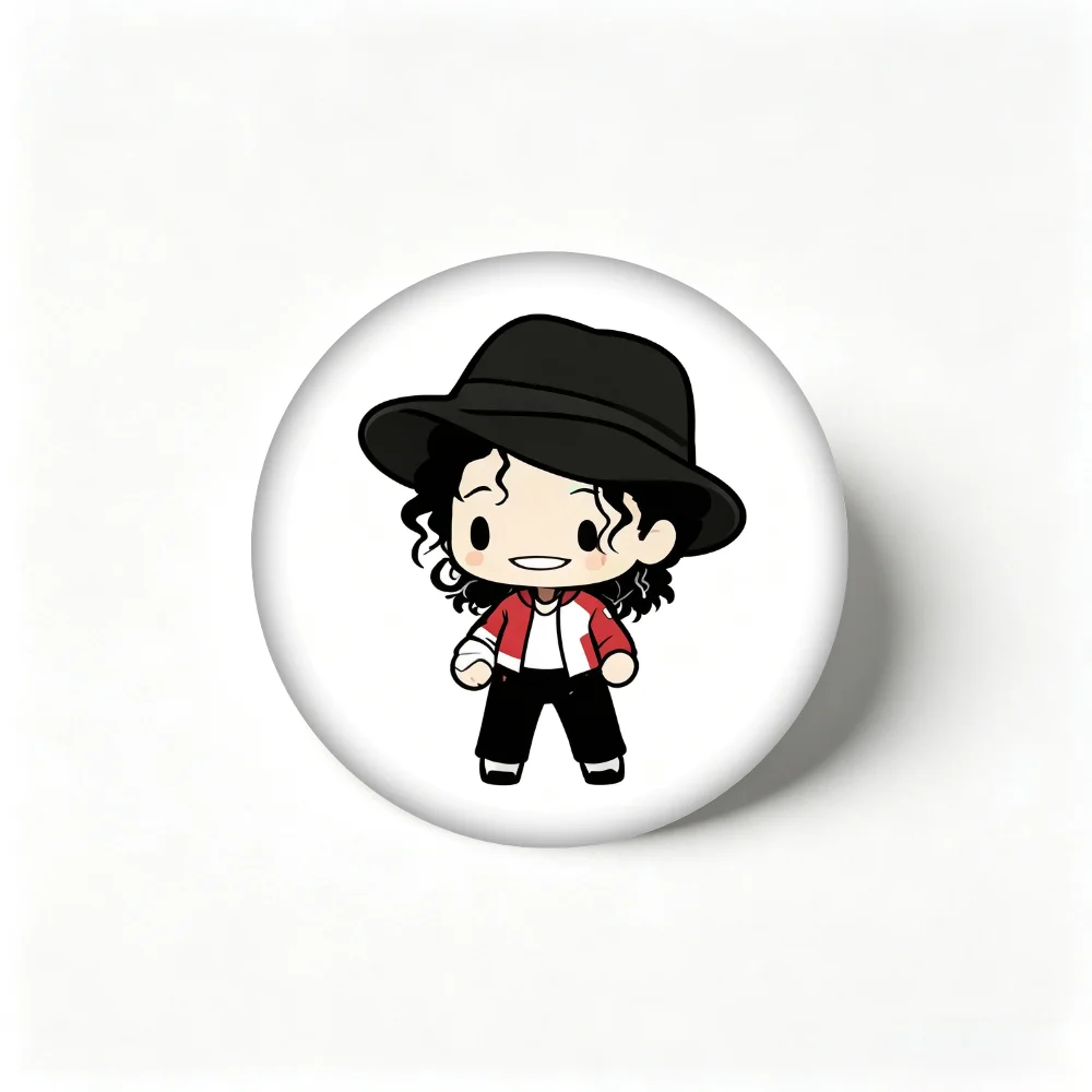 MJ Cartoon Tinplate Badge Handmade Creative Brooch Pin, Michael Jackson Chibi Character Lapel Pin, Clothing Gift Accessory Decor