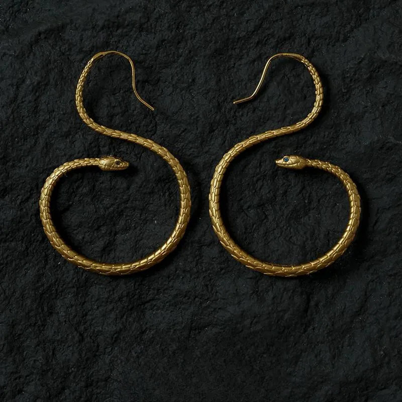 

Vintage Egyptian Pharaoh's Snake Gold Ear Hoop Big Circle Ring Serpent Exaggerated Stud Earrings For Women Cobra Python Jewelry