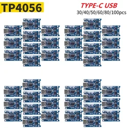 30-100pcs TP4056 Lithium Battery Charger Module 1A Portable Battery Charger Panel Type C 4.5V-5V for Lithium Batteries