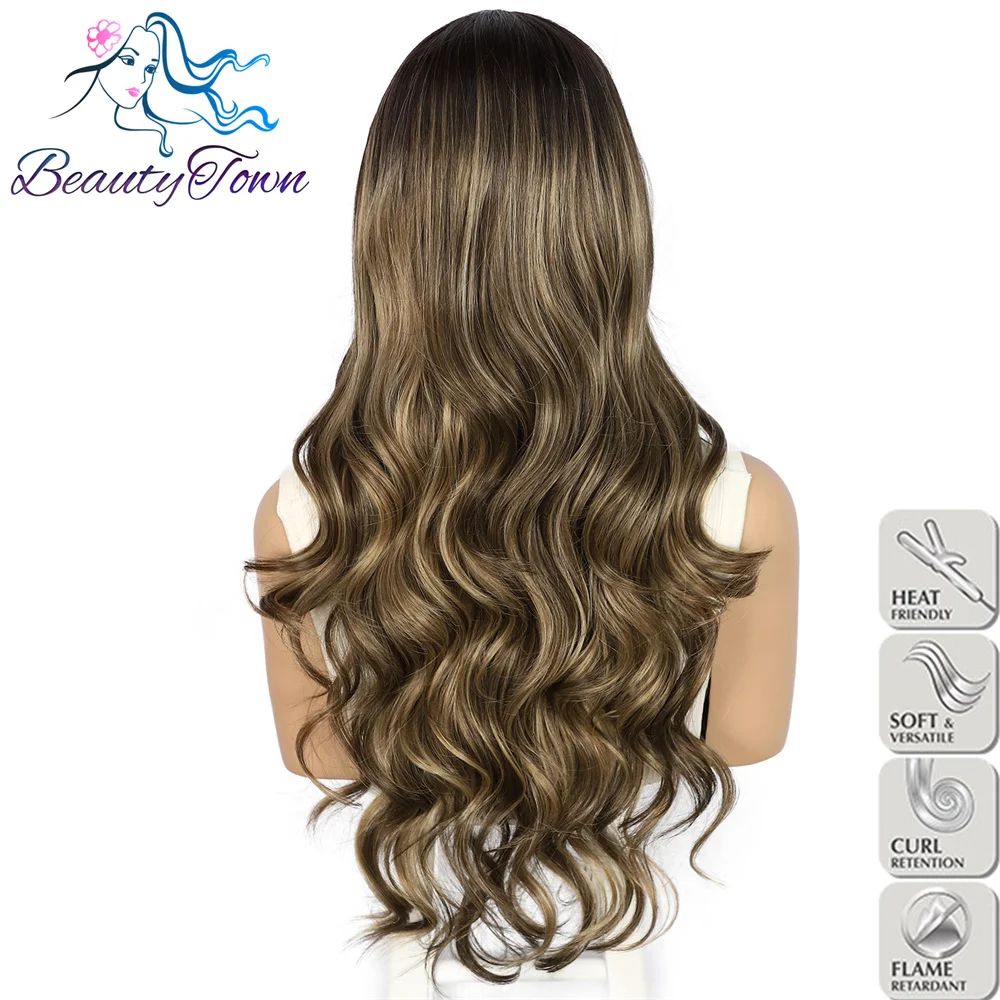 Perruque Lace Front Wig Synthétique Body Wave, Highlight, Swiss Transparent, Body Wave, Full Cosplay, 03/Wear, Brun, Automne, 13x4