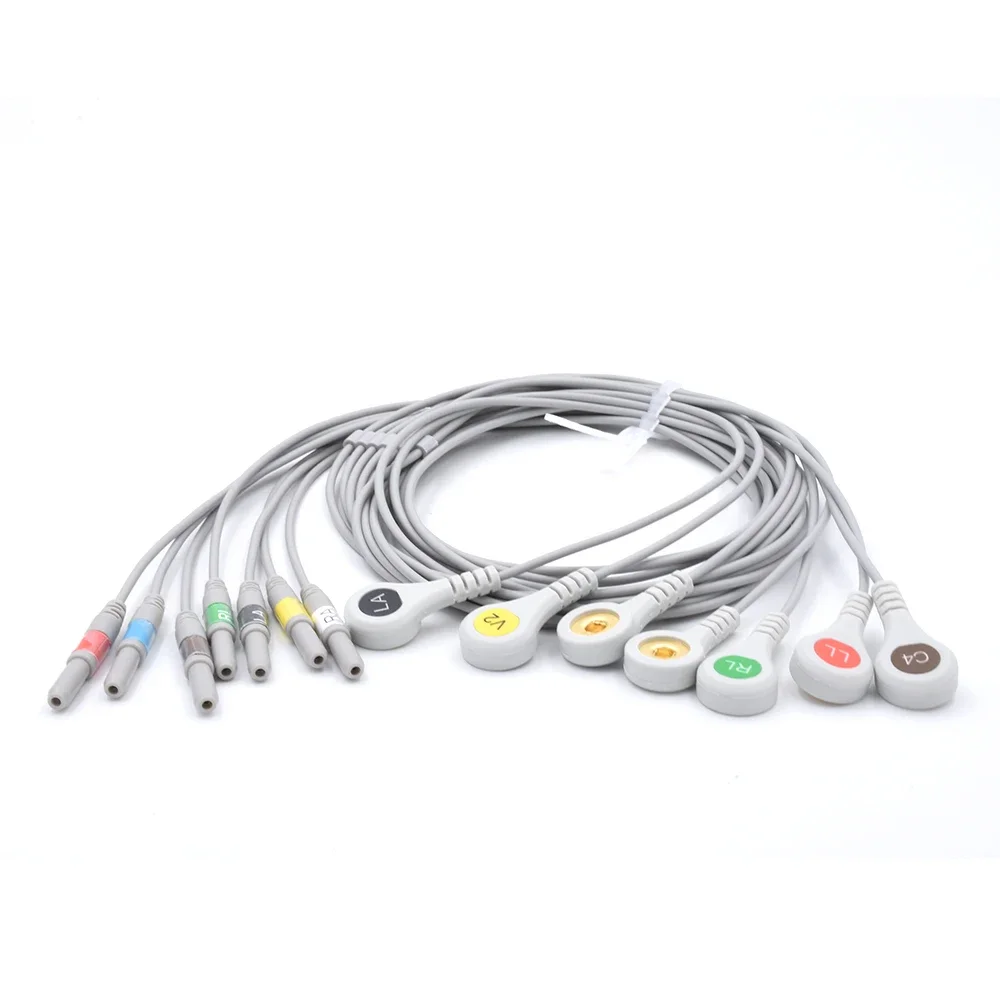 DIN Style AHA Snap Compatible 7-Lead Holter EKG TPU Cable Disinfecting Type EOS