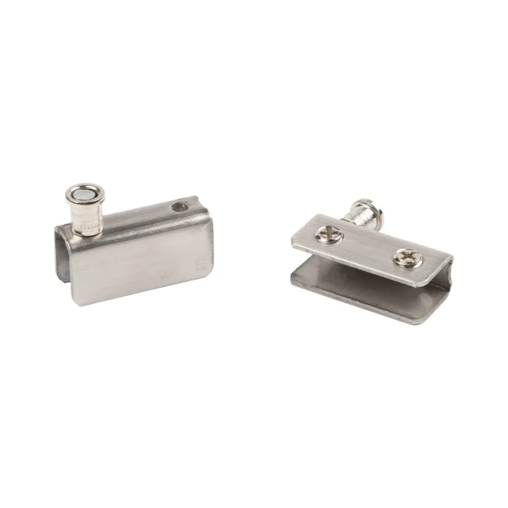 1Pair Glass Door Hinges Stainless Steel Cabinet for pivot Hinge Clip No Drilling With Press Fit for bush Upper Lower Door Glass