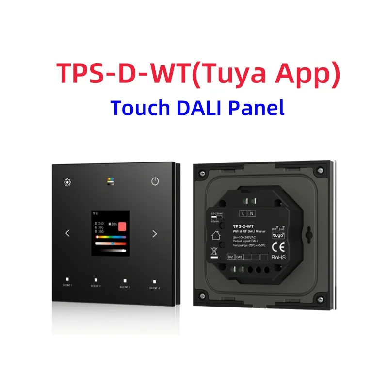 TPS-D-WT Tuya App 5 in1 WiFi+RF Montowany na ścianie dotykowy panel DALI 1CH*2mA AC100-240V Obsługa jednokolorowego CCT RGB RGBW RGB+CCT Light