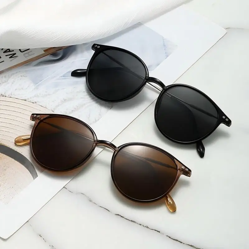 2 Pack Retro Round Sunglasses for Women Men Classic Oval Frame UV Protection Casual Daily Eyewear Set
