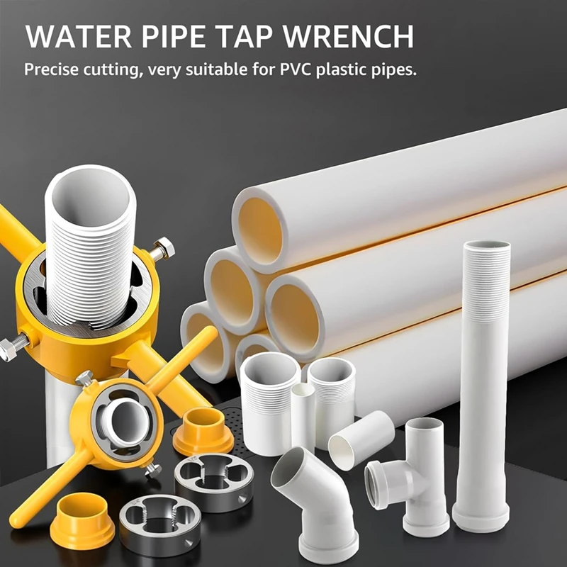 مجموعة أدوات صنع خيوط PVC NPT ، أداة السباكة لأداة قارئ الأنابيب ، قالب دائري NPT يدوي لأنابيب PVC ، أصفر ، 6 产