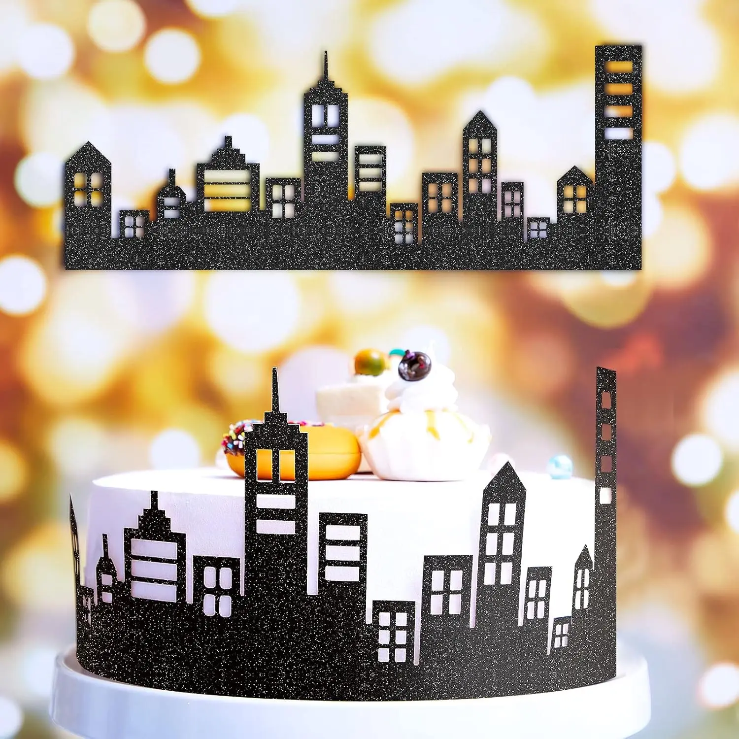 City Scenic Theme Cupcake Toppers City Cake Border Decoration Toppers Stick On or Lay On Building for Party Decorating Supplies