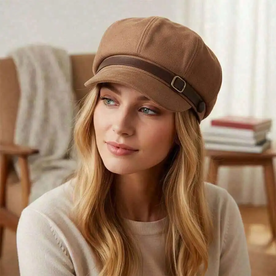 

Women's Suede Beret Hat Stylish Korean Style Design Newsboy Cap Autumn Octagonal Hat Outdoor Daily Use