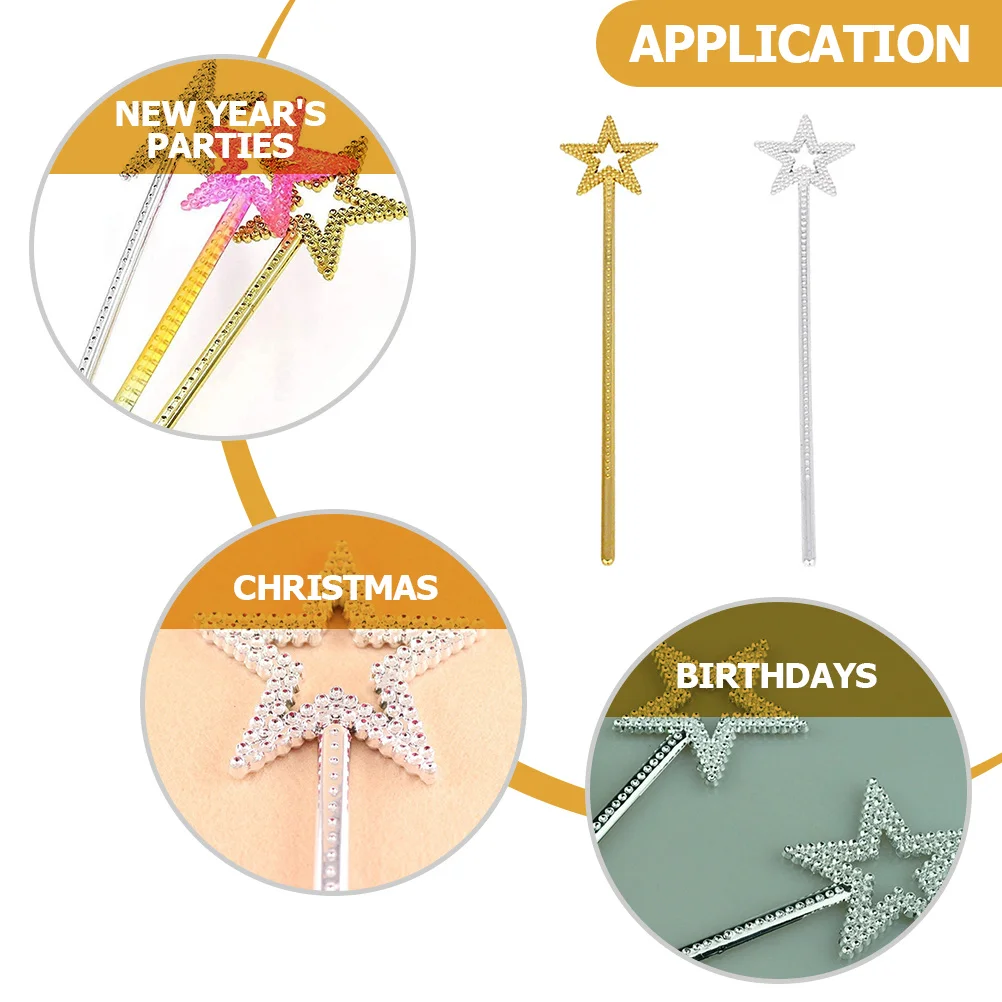 2Pcs Star Wands Durable Kids Party Craft Supplies Angel Fairy Sticks for Girls Birthday Gifts Cosplay