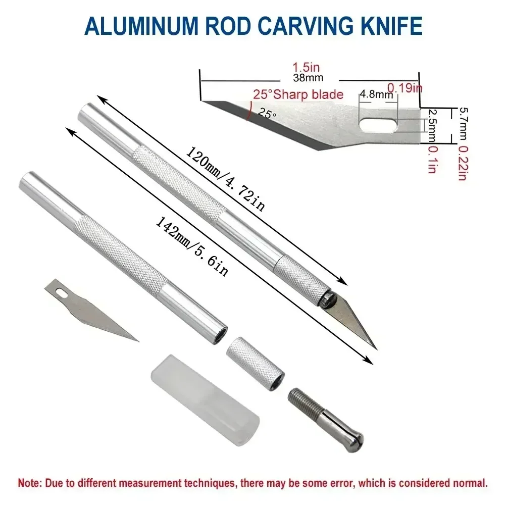 Silver Metal Carving Knife DIY Sculpture Model Making Aluminum Rod Art Knife Wood Carving Blade Hand Tool Set