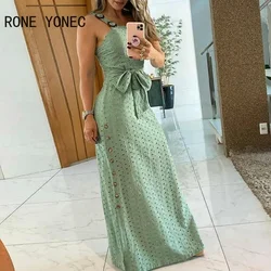 Women Elegant Dress Thick Strap Hollow Out Maxi Dress With Belt  Casual Summer Dress