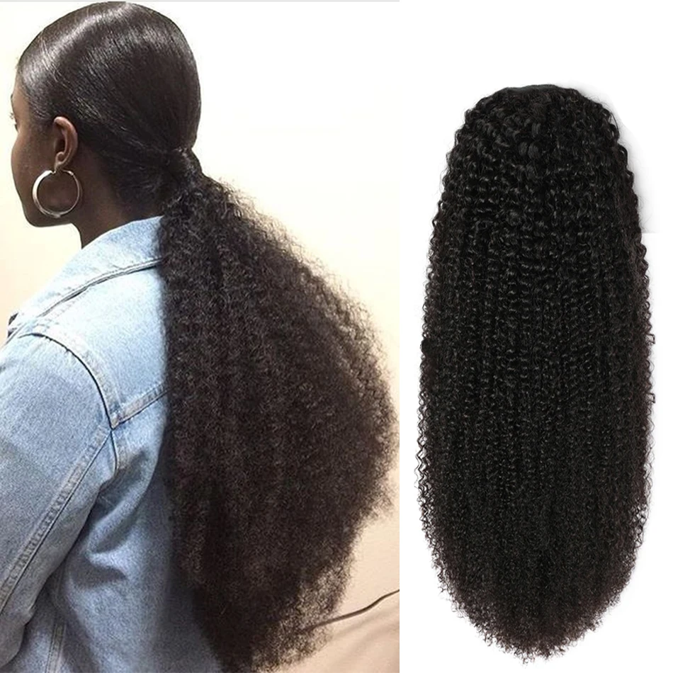 Maxine Afro Kinky Curly Drawstring Ponytail Human Hair Extensions 4B 4C Remy 10-24inch Long Clip In Ponytail Extension