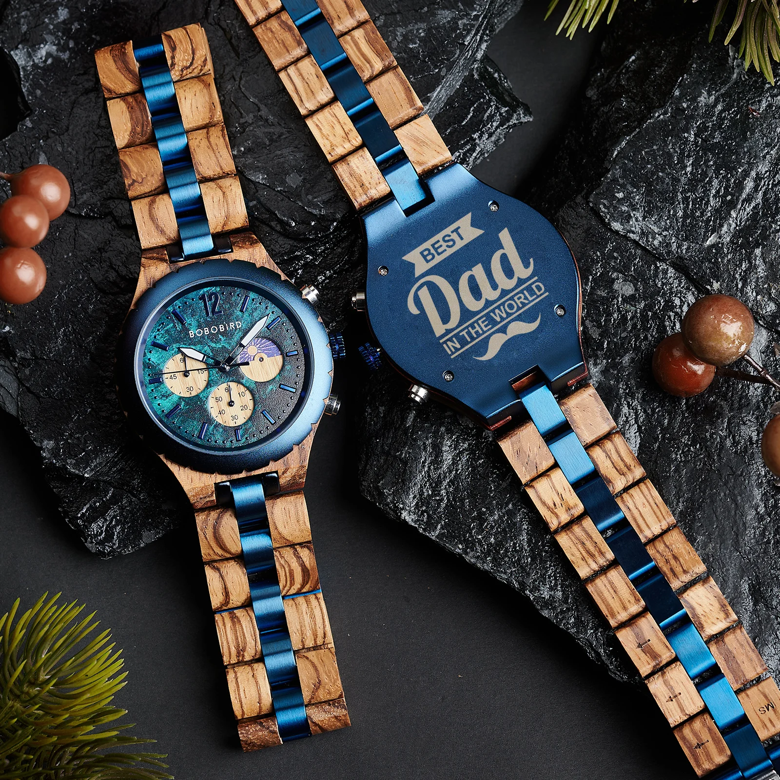 Dad Gifts for Fathers Day BOBOBIRD Wood&Stainless Steel Combined Watch Men Luxury Personalized Engraved Chronograph reloj hombre