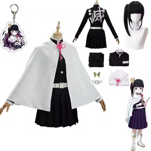 Adult Kids Tsuyuri Kanao Cosplay Anime Demon Slayer Costume Full Wig Kimetsu No Yaiba Uniform Halloween Clothing