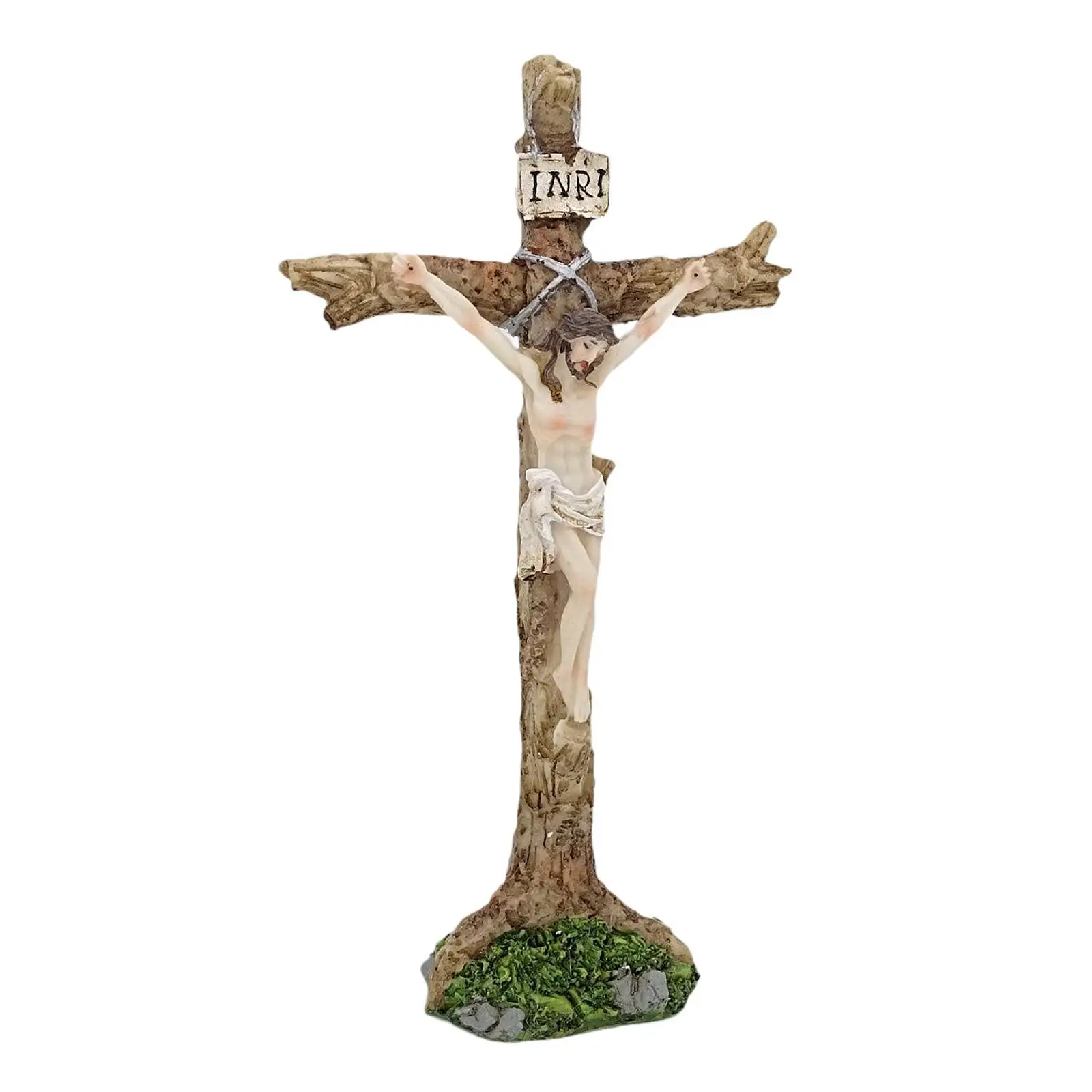 Standing Crucifix Sculpture Passion Crucifix Tabletop Centerpiece Holiday Jesus Cross Figurine Easter Decoration for Table